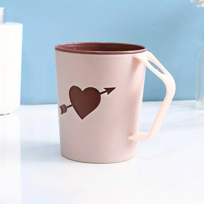1 cană pentru periuță de dinți pentru cuplu, ceașcă pentru gargară cu model de inimă cu două straturi pentru acasă minimalistă, apă de gură pentru dormitor estetic din plastic C