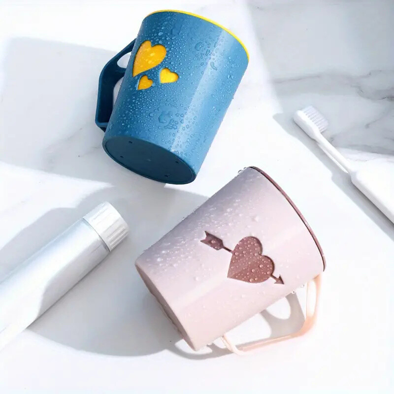 1 cană pentru periuță de dinți pentru cuplu, ceașcă pentru gargară cu model de inimă cu două straturi pentru acasă minimalistă, apă de gură pentru dormitor estetic din plastic C