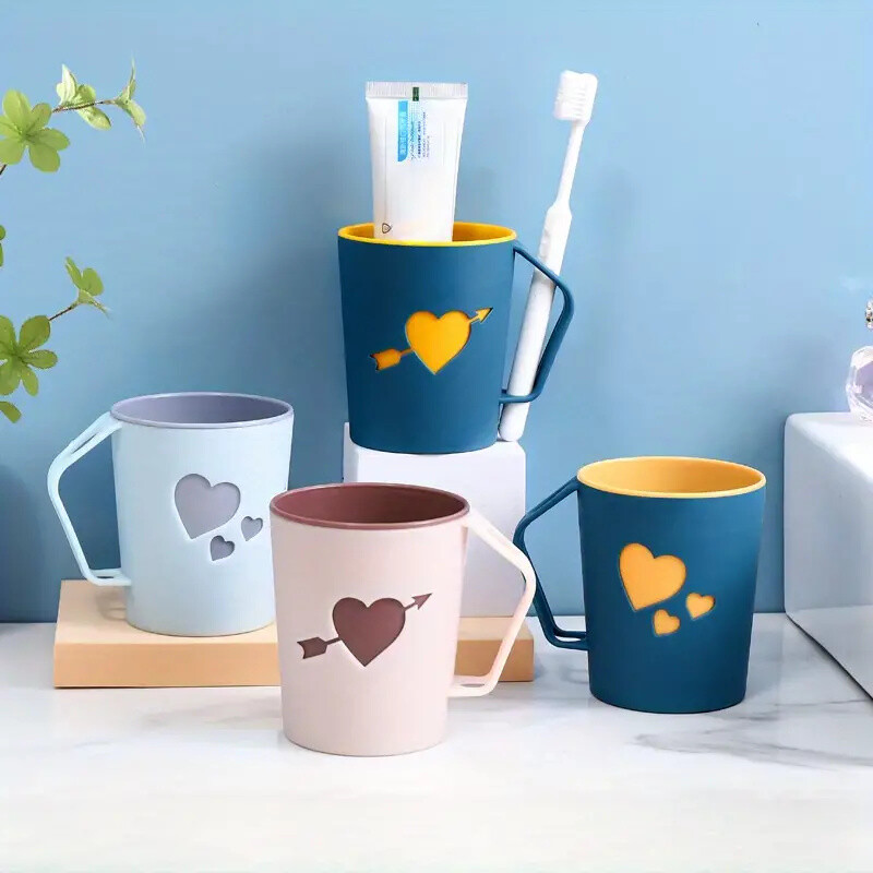 1 cană pentru periuță de dinți pentru cuplu, ceașcă pentru gargară cu model de inimă cu două straturi pentru acasă minimalistă, apă de gură pentru dormitor estetic din plastic C