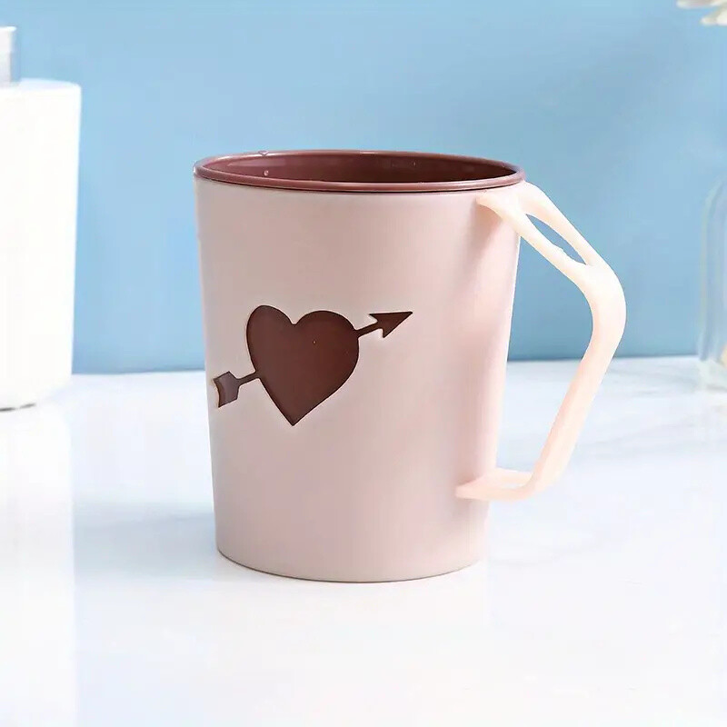 1 cană pentru periuță de dinți pentru cuplu, ceașcă pentru gargară cu model de inimă cu două straturi pentru acasă minimalistă, apă de gură pentru dormitor estetic din plastic C