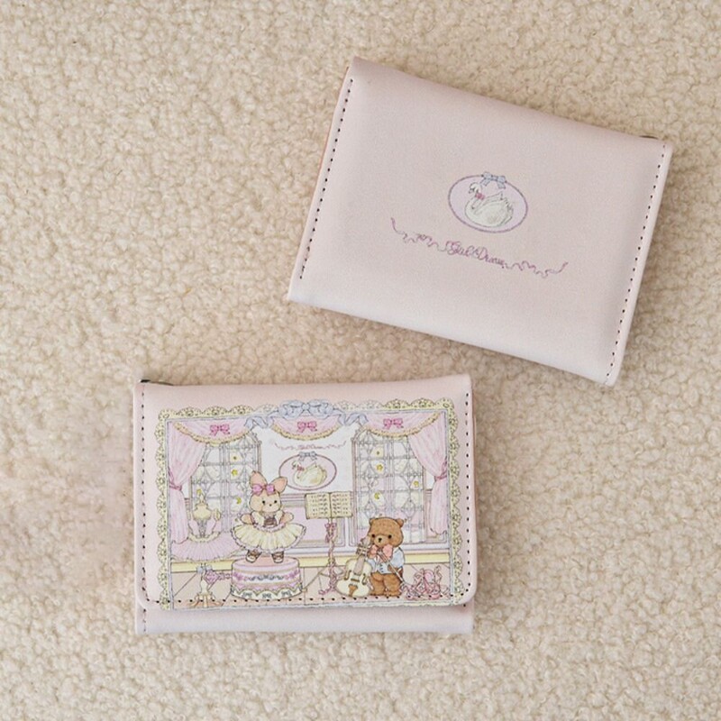 Fashion Girl's Dream Ballet Rabbit Bear Short Wallet Cute Woman Money Bag Multi Slot PU Портмоне за монети Преносими държачи за карти