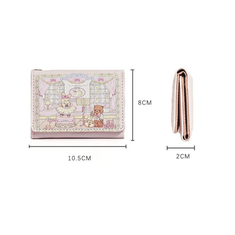 Fashion Girl's Dream Ballet Rabbit Bear Short Wallet Cute Woman Money Bag Multi Slot PU Портмоне за монети Преносими държачи за карти