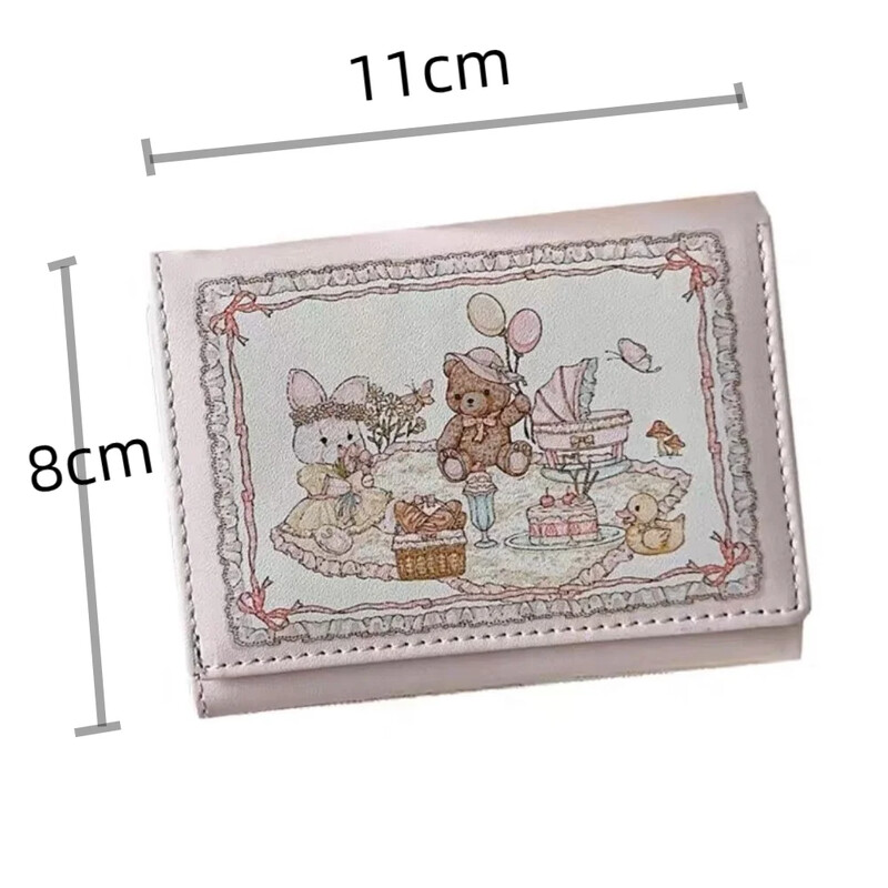 Дизайн на портфейла за момичета. Модни сгъваеми портфейли за сладко мече и заек. Къси портмонета за монети