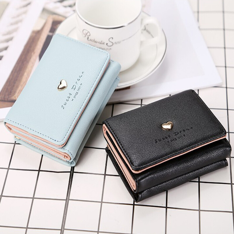 Uus armastav süda, lühike rahakott, lihtsa pandlaga naiste rahakott, väike kokkupandav mündikott, mitme kaardi pesa kaardihoidja, naiste sidurikott
