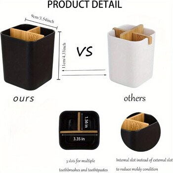 Бамбукова поставка за четки за зъби за бани, 3 гнезда Поставка за четки за зъби и паста за зъби Органайзер за плот за баня