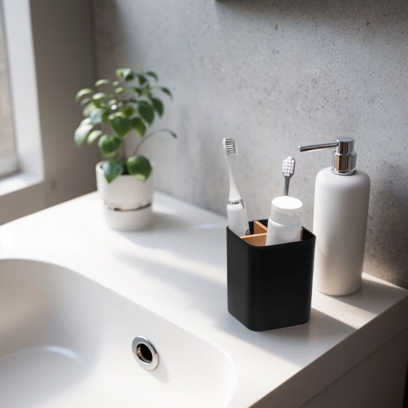 Bambusa zobu birstes turētājs vannas istabām, 3 slotu zobu sukas un zobu pastas turētājs vannas istabas letes organizators
