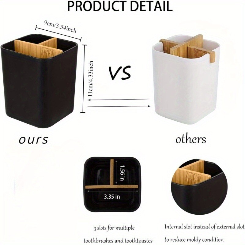 Bambusa zobu birstes turētājs vannas istabām, 3 slotu zobu sukas un zobu pastas turētājs vannas istabas letes organizators