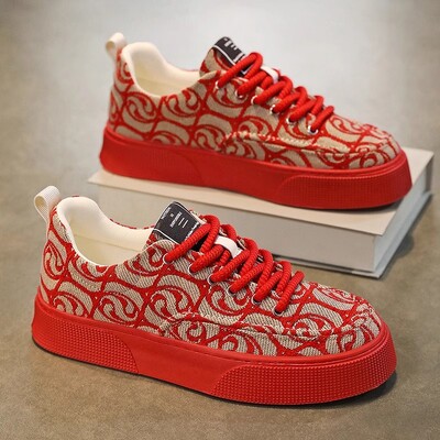 Pantofi pentru bărbați din pânză respirabilă de vară, cu plasă versatilă, cu talpă groasă, pantofi casual de bord, cu fund plat, pantofi confortabili pentru mers în aer liber