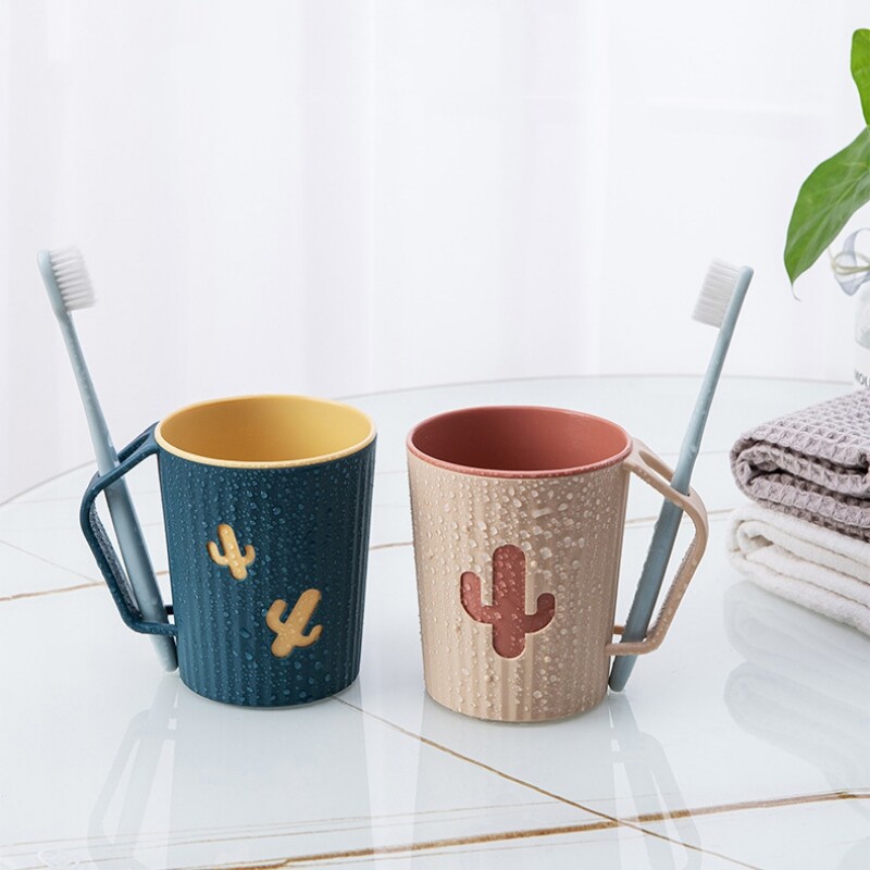 Cupă pentru periuță de dinți cu cactus de desene animate Cupă pentru periuță de dinți de baie dublă îngroșată pentru adulți și copii Suport pentru periuță de dinți cuplu o cană de baie