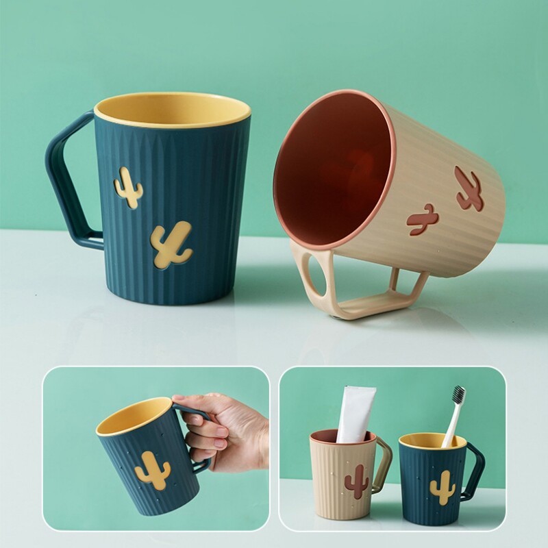 Cupă pentru periuță de dinți cu cactus de desene animate Cupă pentru periuță de dinți de baie dublă îngroșată pentru adulți și copii Suport pentru periuță de dinți cuplu o cană de baie