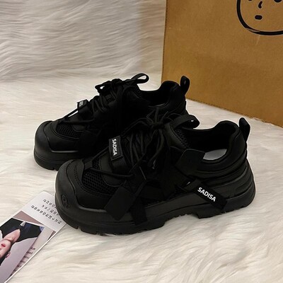 SHANPA armsad platvormkingad naistele, mustad kollegiaalses stiilis hingavad kõrgust suurendavad mitmekülgsed naistejalatsid igapäevaseks kasutamiseks