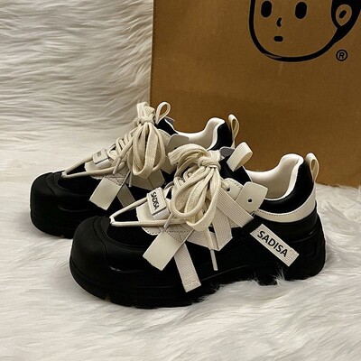 SHANPA armsad platvormkingad naistele, mustad kollegiaalses stiilis hingavad kõrgust suurendavad mitmekülgsed naistejalatsid igapäevaseks kasutamiseks