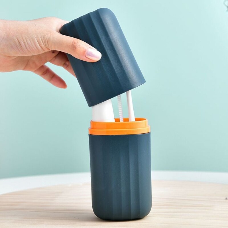 Ūdensnecaurlaidīgs ceļojumu zobu birstes futrālis ceļošanai, pārnēsājams zobu sukas turētājs tumši zilas krāsas putekļu necaurlaidīgs zobu birstes ceļojumu konteiners