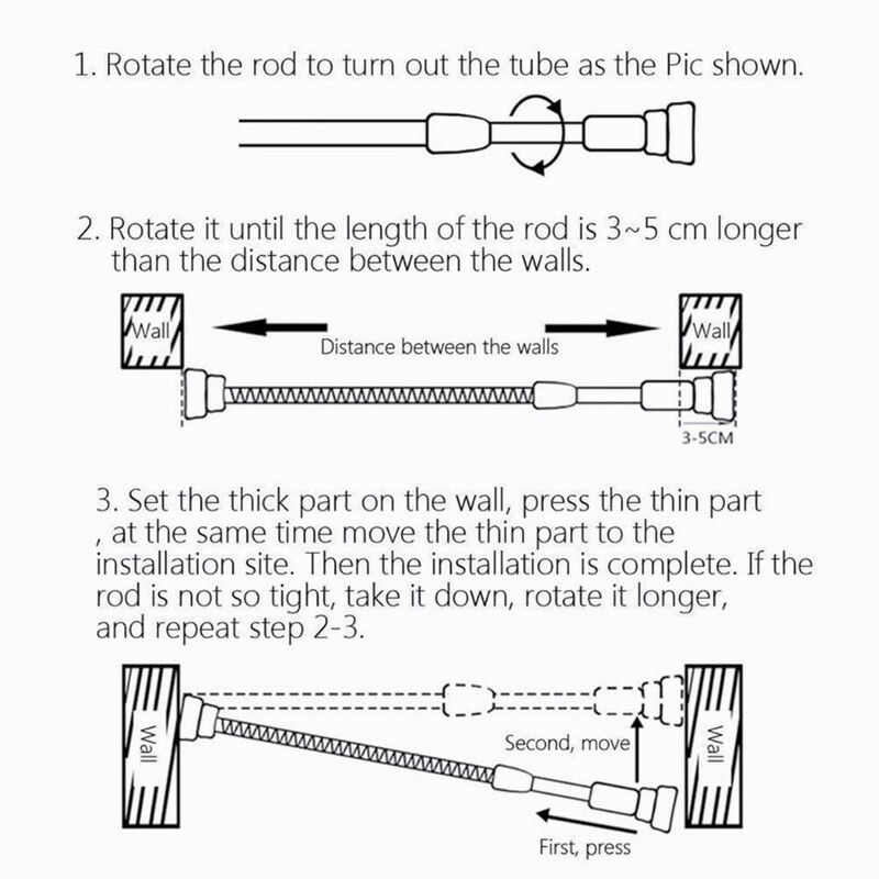 35–80 cm reguliuojamas nerūdijančio plieno drabužių džiovinimo stovas be gręžimo Teleskopinis stulpinis užuolaidų strypas, skirtas balkono vonios kambariui