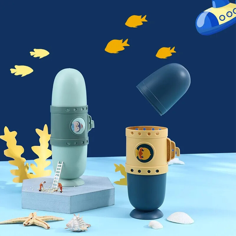 Pahare de baie cu stil submarin Suport pentru pastă de dinți portabil pentru periuță de dinți Cutie de depozitare submarină Organizator de călătorie două căni.