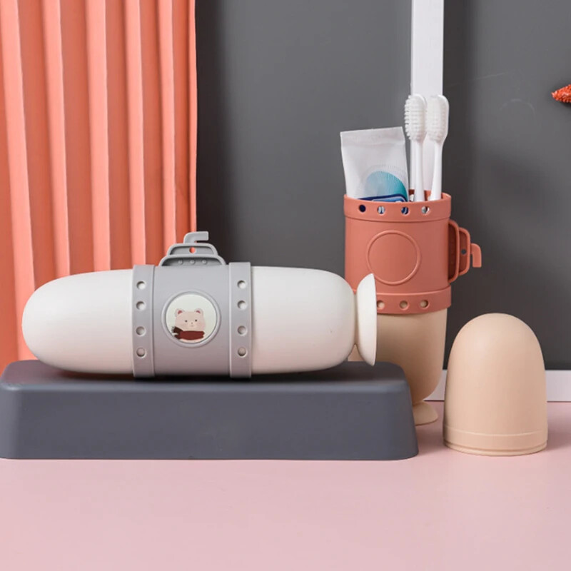 Pahare de baie cu stil submarin Suport pentru pastă de dinți portabil pentru periuță de dinți Cutie de depozitare submarină Organizator de călătorie două căni.