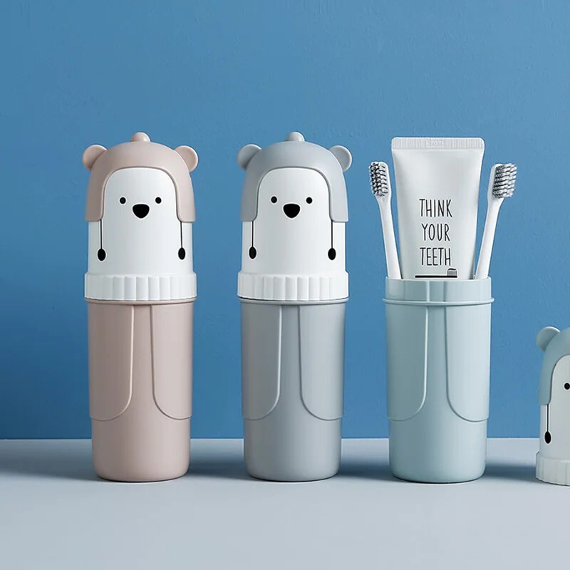 Pārnēsājamas ceļojumu multfilmas Lācis Mutes skalošanas krūzes Daudzfunkcionāla glabātuve zobu birstes futrālim konteineru piederumi bērniem, meitenēm, zēniem