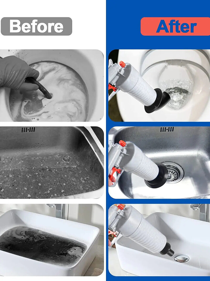 Ventuze de toaletă Chiuvete de canalizare Bazin Pompă de aer Deblocator de presiune Dragă țeavă Plunger Dispozitiv de curățare a scurgerii Eliminator manual de înfundat