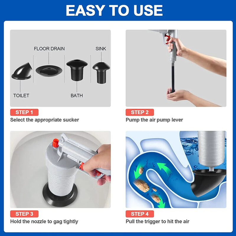 Ventuze de toaletă Chiuvete de canalizare Bazin Pompă de aer Deblocator de presiune Dragă țeavă Plunger Dispozitiv de curățare a scurgerii Eliminator manual de înfundat