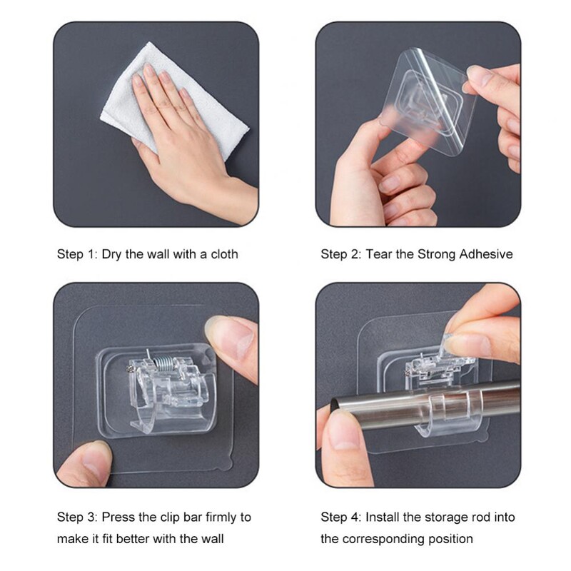 Pašlīmējošie aizkaru pakaramo stieņu kronšteini sakārtoti stabu turētāji Vannas istabas dvieļu stieņa āķa atbalsta skavas