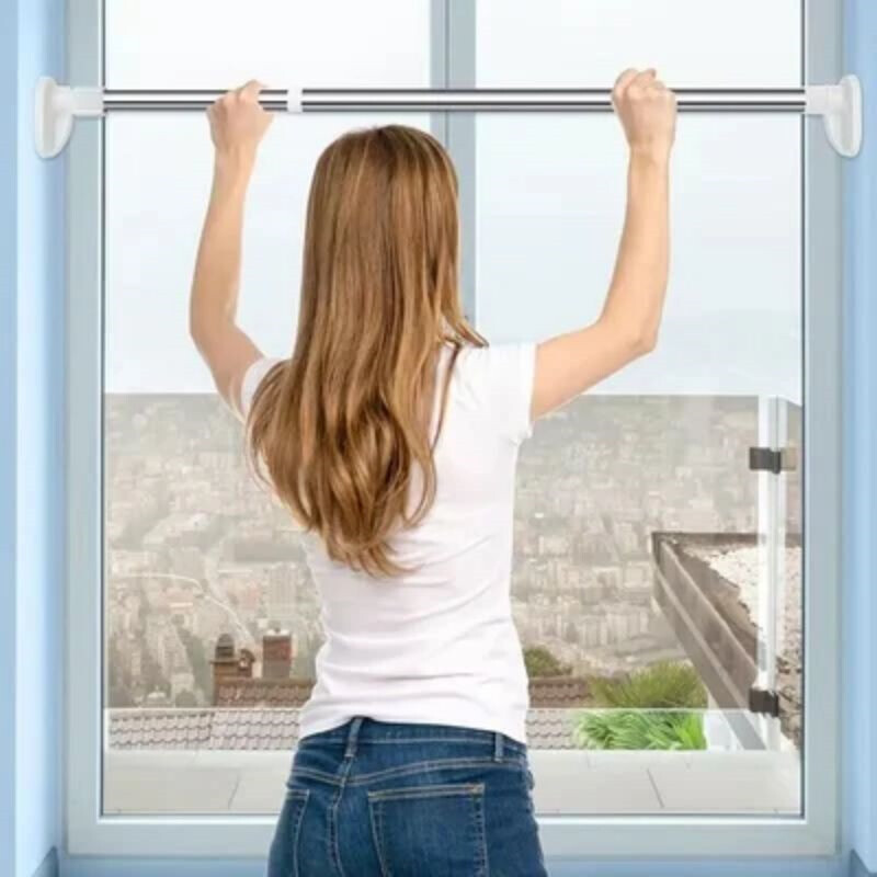 Bez urbšanas regulējams stieņa pakaramais Teleskopiskais stienis bez perforācijas regulējams dušas aizkaru stienis nerūsējošā tērauda vienkāršs atbalsta stienis