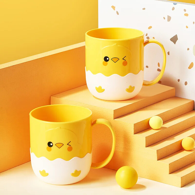 1buc - ceașcă de rață galbenă și pui galben, ceașcă drăguță pentru apă de gură, ceașcă pentru periuță de dinți din desene animate, ceașcă de spălat cuplu de familie