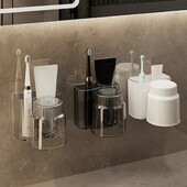 Luksusa pašlīmējošās zobu birstes turētājs Mitrumizturīgs sienas krūzes glabāšanas statīvs Daudzfunkcionāls zobu pastas plaukts Vannas istaba