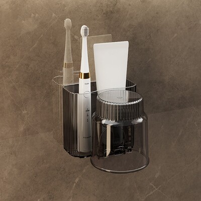 Luksusa pašlīmējošās zobu birstes turētājs Mitrumizturīgs sienas krūzes glabāšanas statīvs Daudzfunkcionāls zobu pastas plaukts Vannas istaba