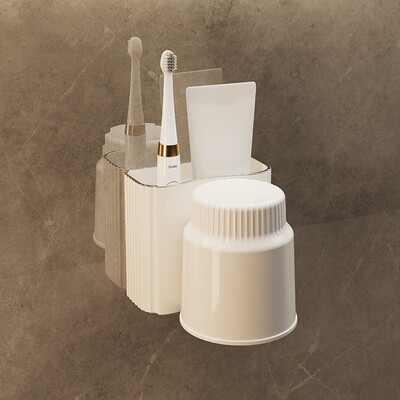Luksusa pašlīmējošās zobu birstes turētājs Mitrumizturīgs sienas krūzes glabāšanas statīvs Daudzfunkcionāls zobu pastas plaukts Vannas istaba