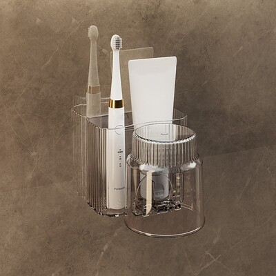 Luksusa pašlīmējošās zobu birstes turētājs Mitrumizturīgs sienas krūzes glabāšanas statīvs Daudzfunkcionāls zobu pastas plaukts Vannas istaba