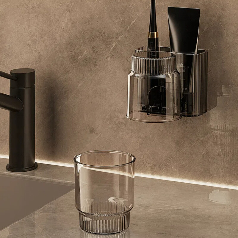 Luksusa pašlīmējošās zobu birstes turētājs Mitrumizturīgs sienas krūzes glabāšanas statīvs Daudzfunkcionāls zobu pastas plaukts Vannas istaba
