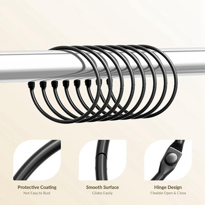 Dušo užuolaidų žiedai, kabliukai Dušo užuolaidų žiedai, atsparūs rūdijimui, nuo kritimo apvalūs dušo žiedai užuolaidoms