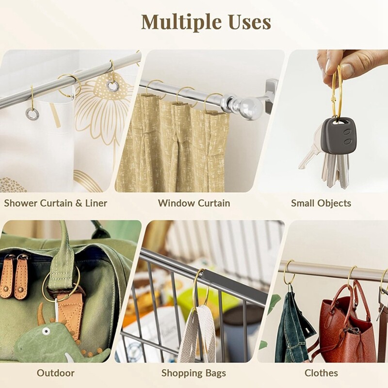 Dušo užuolaidų žiedai, kabliukai Dušo užuolaidų žiedai, atsparūs rūdijimui, nuo kritimo apvalūs dušo žiedai užuolaidoms