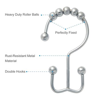 Δαχτυλίδια κουρτινών μπάνιου Γάντζοι Γάντζος κουρτίνας για μπάνιο Σετ κουρτινόξυλο ντους 12