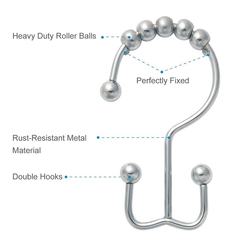 Dušo užuolaidų žiedai Kabliukai užuolaidų kabliukai vonios kambariui Dušo užuolaidų strypų rinkinys iš 12