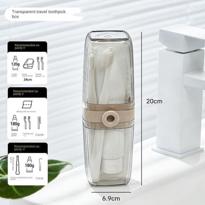 Cutie de călătorie transparentă pentru periuță de dinți, portabilă, rezistentă la scurgeri, cu capac, cupă pentru periuță de dinți, cutie de depozitare pentru pastă de dinți, baie