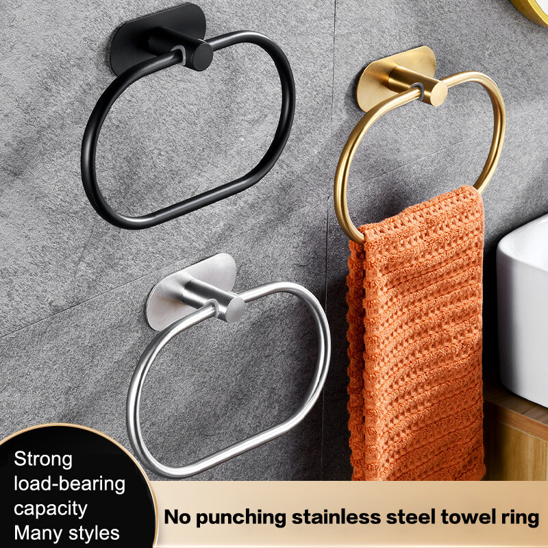 Suport pentru prosoape din oțel inoxidabil Suport auto-adeziv pentru prosoape de baie Umeraș negru pentru spălat cu mâinile inel și bară Accesorii de depozitare pentru bucătărie