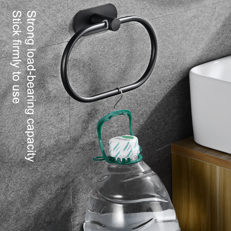 Suport pentru prosoape din oțel inoxidabil Suport auto-adeziv pentru prosoape de baie Umeraș negru pentru spălat cu mâinile inel și bară Accesorii de depozitare pentru bucătărie