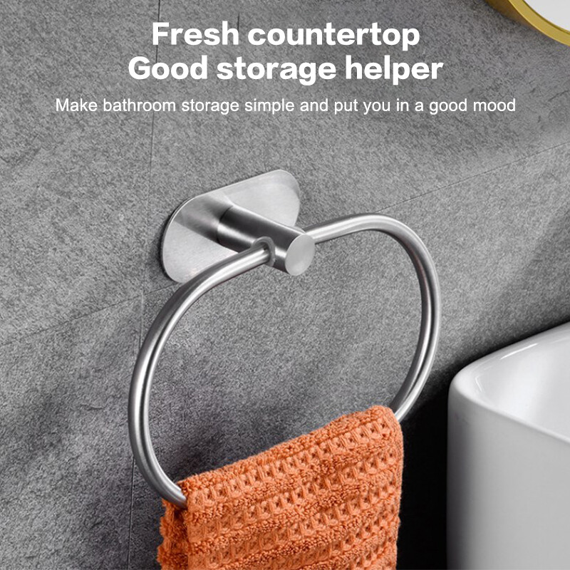 Suport pentru prosoape din oțel inoxidabil Suport auto-adeziv pentru prosoape de baie Umeraș negru pentru spălat cu mâinile inel și bară Accesorii de depozitare pentru bucătărie