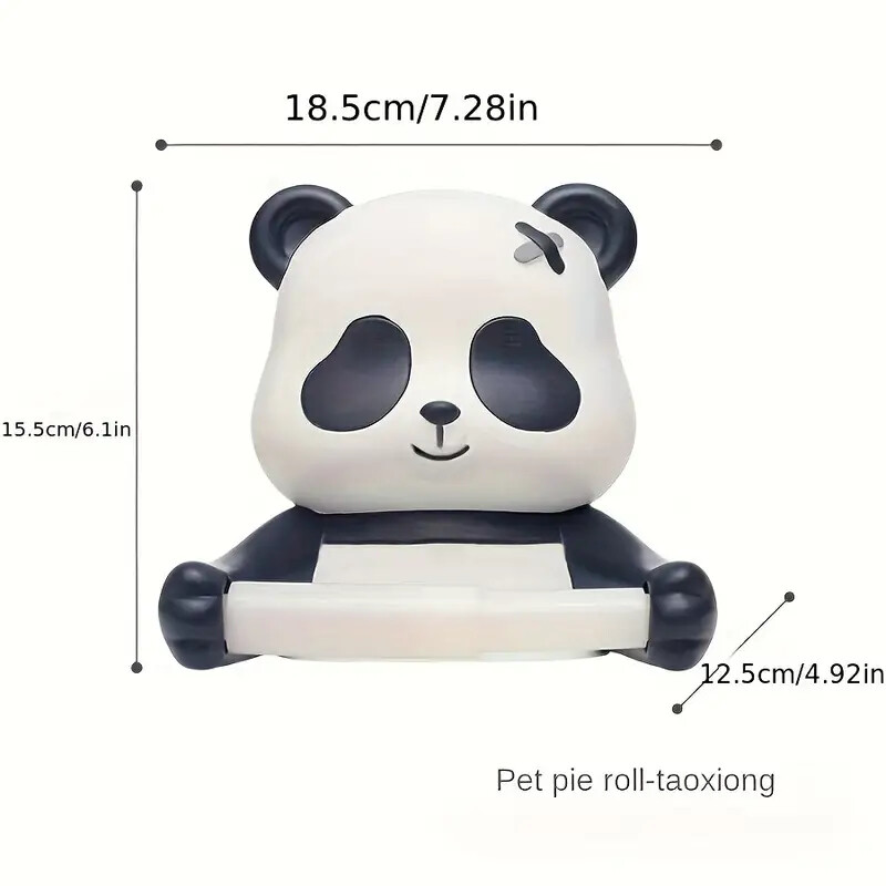 1-osaline Cartoon Panda seinale paigaldatav tualettpaberihoidja, plastmaterjal, isekleepuv paigaldus, puurimine pole vajalik, pinnatöötlus pihustitega, vannitoa kangarulli hoidik koos riiuliga