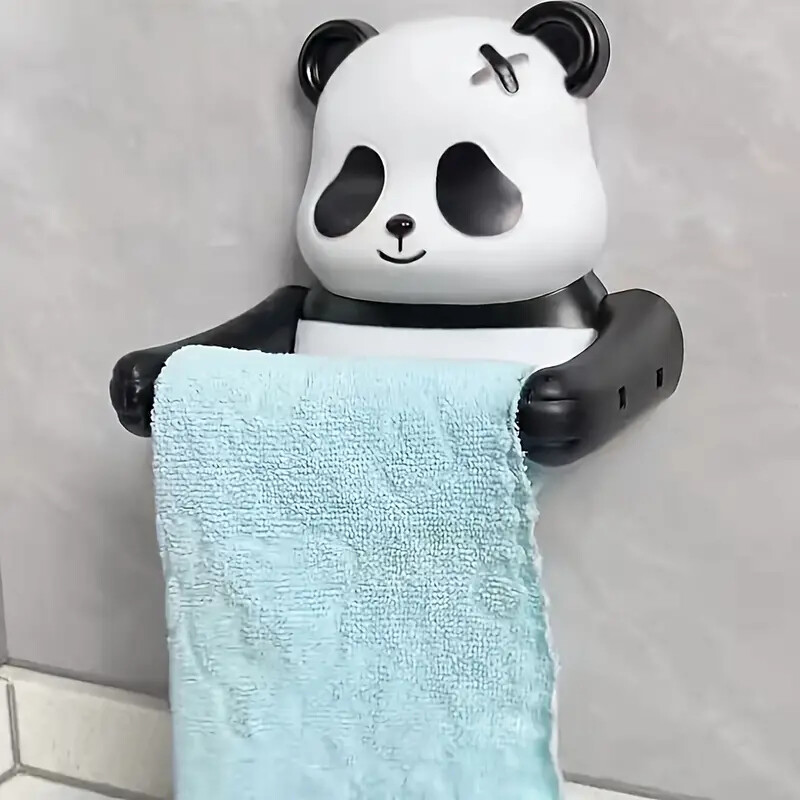 1-osaline Cartoon Panda seinale paigaldatav tualettpaberihoidja, plastmaterjal, isekleepuv paigaldus, puurimine pole vajalik, pinnatöötlus pihustitega, vannitoa kangarulli hoidik koos riiuliga