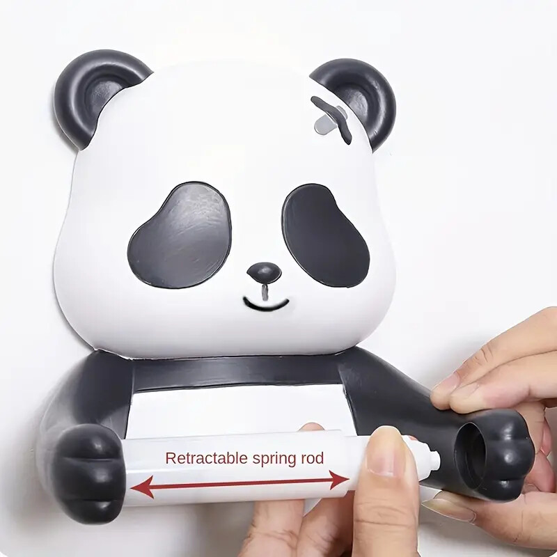 1-osaline Cartoon Panda seinale paigaldatav tualettpaberihoidja, plastmaterjal, isekleepuv paigaldus, puurimine pole vajalik, pinnatöötlus pihustitega, vannitoa kangarulli hoidik koos riiuliga