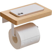 Suport pentru hârtie igienică din lemn masiv - Suport de depozitare pentru telefon fără perforare - Accesorii și accesorii pentru baie