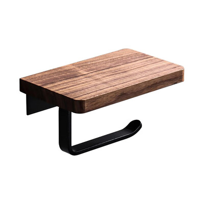 Suport pentru hârtie igienică din lemn masiv - Suport de depozitare pentru telefon fără perforare - Accesorii și accesorii pentru baie