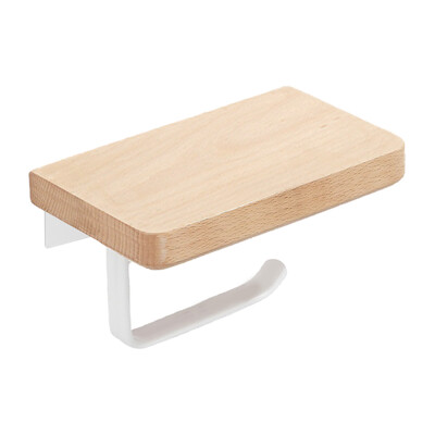 Suport pentru hârtie igienică din lemn masiv - Suport de depozitare pentru telefon fără perforare - Accesorii și accesorii pentru baie