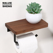 Tualetes papīra turētājs ar dabīgā riekstkoka koka plauktu audu ruļļa pakaramais pie sienas piestiprināts papīra dvieļu stieņa