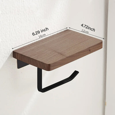 Tualetes papīra turētājs ar dabīgā riekstkoka koka plauktu audu ruļļa pakaramais pie sienas piestiprināts papīra dvieļu stieņa