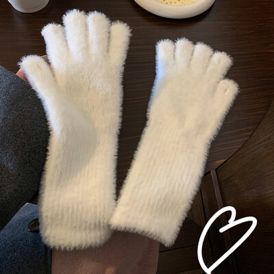 Mănuși lungi din lână de nurcă dulce femei iarna îngroșate tricotate calde scurte pufoase mănuși de pluș braț de protecție mănuși de exterior anti-rece