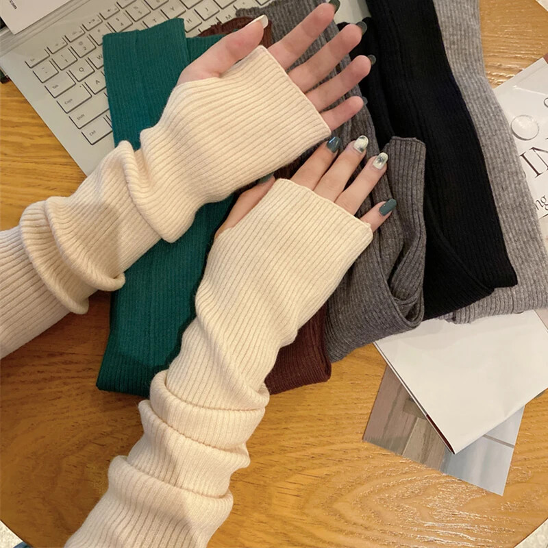 Încălzitor de brațe tricotat pentru femei Mănuși lungi fără degete Mânuși de iarnă Y2K Maneci de braț solid Moda Casual Moale haine pentru fete Mănuși punk