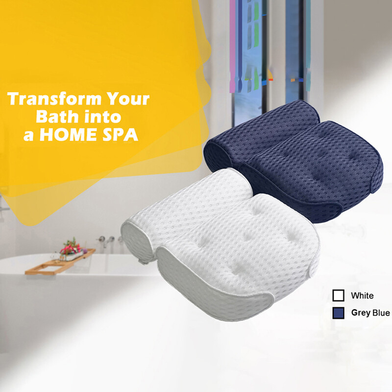 Възглавница за баня с 4D дишаща мрежа и 7 вендузи за поддържане на главата, гърба, раменете и врата, подходяща за всяка баня